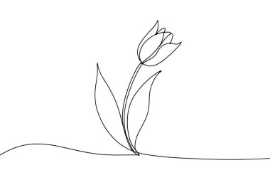 Minimalist bir siyah çizgi beyaz arka planda iki yapraklı tek bir lale çiçeği tasvir eder. Sanat eserleri sürekli bir çizgi ile yaratılır, yaprakları, yaprakları ve yaprakları akışkan, organik bir şekilde şekillendirir. Kompozisyon basit ve el