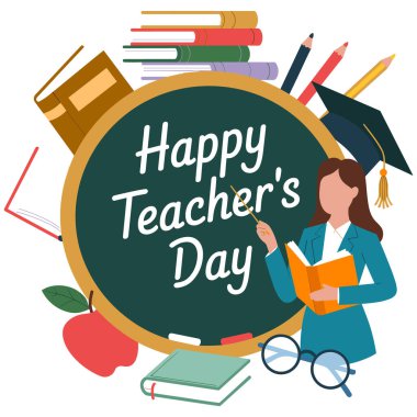 Renkli bir öğretmenler günü kutlaması. Merkez, beyaz el yazısıyla yazılmış 