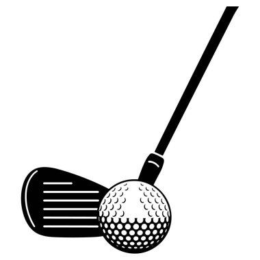 Golf topuna vuran siyah bir golf sopası. Golf sopası, golf topuyla temas kuran hareketli bir duruşta gösterilir. Golf topunun üzerinde noktalar ve çizgiler olan detaylı bir deseni var. Golf sopası pürüzsüz siyah bir suya sahiptir.