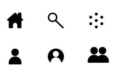 Dört belirgin siyah kare şeklinde dizilmiş. Soldaki ev, evi ya da gayrimenkulü sembolize ediyor. Sağında, içinde noktalar olan bir büyüteç var. Arama ya da araştırmayı temsil ediyor. Bunların altında, sol altta...