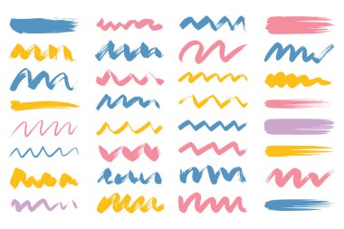 Tasarım aksanları için mükemmel çeşitli renk ve stillerde el yapımı fırça darbelerinin canlı bir koleksiyonu