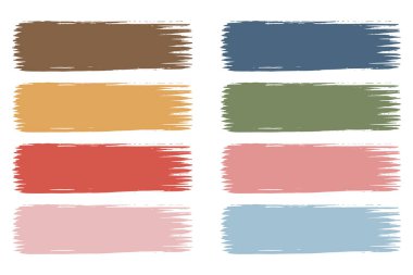 Değişik renk paletlerini gösteren iki sütunda sekiz farklı fırça darbesi örneği.