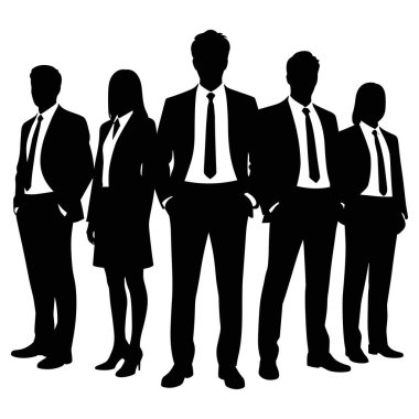 Takım elbiseli ve kravatlı çeşitli iş adamları takım çalışması ve şirket birliğini temsil ediyor.