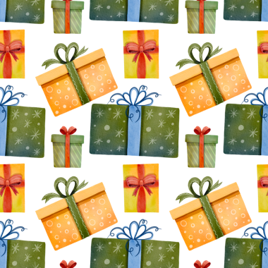 Kusursuz desen. Şenlikli sarı ve yeşil kutular. El yapımı suluboya çizimi. Tatil dekorasyonu, kartlar ve kumaş için mükemmel..