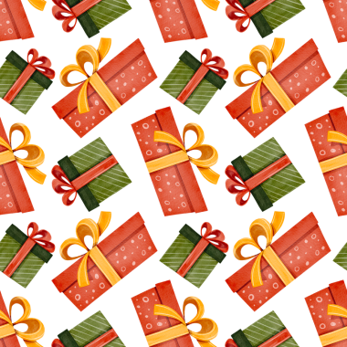 Kusursuz desenli parlak renkli bayram hediyeleri. El yapımı suluboya çizimi. Tatil süslemeleri, kartlar ve tekstil için mükemmel..