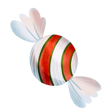 Suluboya çizgili şeker ambalajları. Güzel bir tatil süsü. Suluboya çizimi.