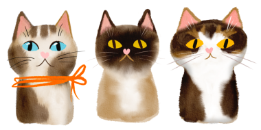 Şirin kedilerin el yapımı suluboya çizimleri. Çeşitli türlerden hayvan yüzleri koleksiyonu..