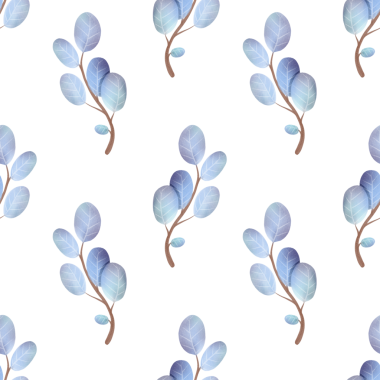 Kış yaprakları dalında pürüzsüz bir desen. El yapımı suluboya çizimi. Mavi bitkiler.