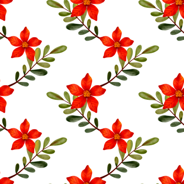 Suluboya kırmızı çiçeklerle kusursuz desen. El yapımı Noel süsü. Kış arkaplanı.