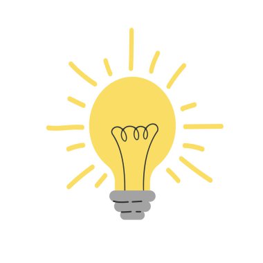 Bir ampul görüntüsü. Ampul bir fikri, bir kavramı ya da bir tasarımı sembolize eder. Düz grafikler.