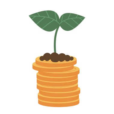 Gelir artışı, para ve yatırım kavramı. Düz çizim. Lahanalı sikkeler. Reklam bankaları ve yatırım için. Banka, bütçe, finans, tasarruf. Düz biçim illüstrasyonu.