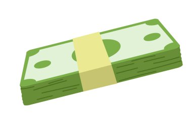 Para birimi nota şablon tasarımı yeşil renkte. Yığınla dolar. Para banknotu, nakit ve para sembolü. Düz Çizim