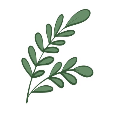 Yapraklı yeşil bir dal tasvir eden düz bir ikon. Düz bitki illüstrasyonu.