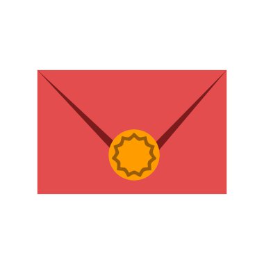 Üzerinde pul olan kırmızı bir zarf. Düz stil harf illüstrasyonu.