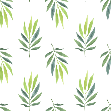 Elle boyanmış suluboya yeşil yapraklı kusursuz desen. Bahar ve yaz renkli bitkilerin basit bir şekilde toplanması.