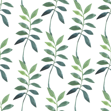 Elle çizilmiş suluboya, yeşil dallar ve yapraklarla kusursuz bir desen. Bahar ve yaz renkli bitkilerin basit bir şekilde toplanması.