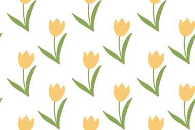 Sarı laleli kusursuz desen. Narin çiçekli bahar ve yaz tasarımı. Yeşil bitki motifi kumaş, kart ve parmak izleri için mükemmeldir.