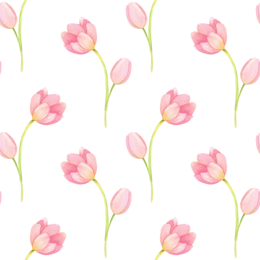 Taze, narin laleleri ve tomurcukları olan kusursuz bir desen. Sulu boyayla çizilmiş bahar pembe çiçekleri..