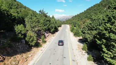 Girit 'teki ücra bir dağ ormanından geçen tek bir arabanın insansız hava aracı görüntüsünde yalnızdım. Özgürlük, tecrit keşfi ve uzun bir yolculuğun yalnızlığını taşır.