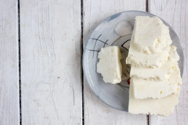 Traditionelle indische Käse Panneer zubereitet Form frischer Milch auf Teller — Stockfoto
