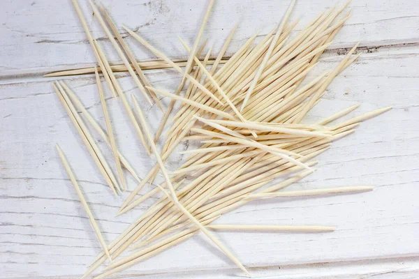 Bamboo Toothsticks White Table Great Photo Your Needs — Stock Photo, Image