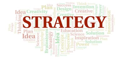 Strateji tipografisi kelime bulutu sadece metin ile oluşturulur. 