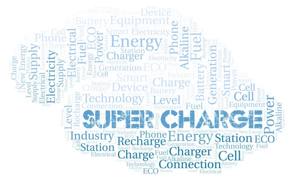 Super Charge Typografie Wortwolke Nur Mit Text Erstellen — Stockfoto