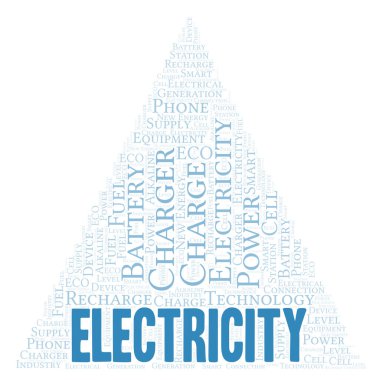 Elektrik tipografisi kelime bulutu sadece metin ile oluşturulur. 