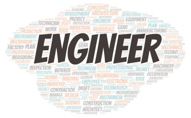 Mühendis tipografi kelime bulutu sadece metin ile oluşturulur