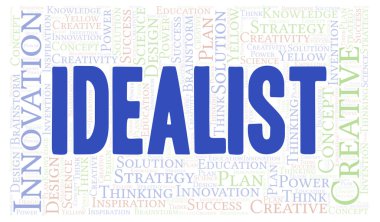 İdealist tipografi kelime bulutu sadece metin ile oluşturulur.