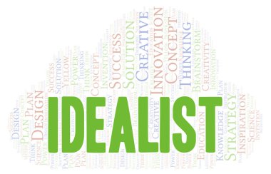 İdealist tipografi kelime bulutu sadece metin ile oluşturulur.