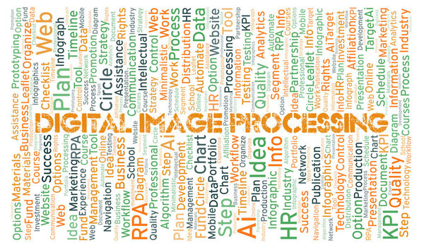 Digital Image Processing typography word cloud create with text only.