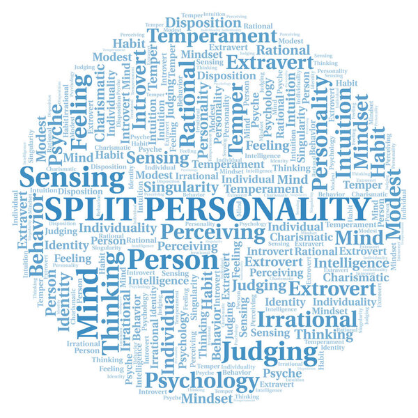 Split Personality typography word cloud create with text only.