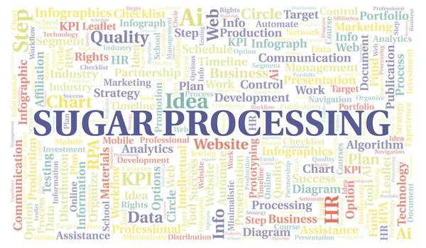 Sugar Processing typography word cloud create with text only.