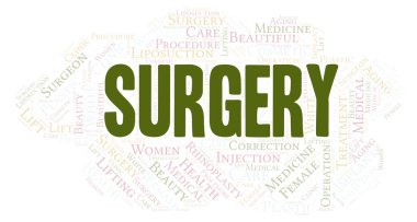 Cerrahi tipografi kelime bulutu sadece metin ile oluşturulur.