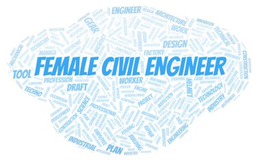 Kadın İnşaat Mühendisi tipografi kelime bulutu sadece metin ile oluşturulur