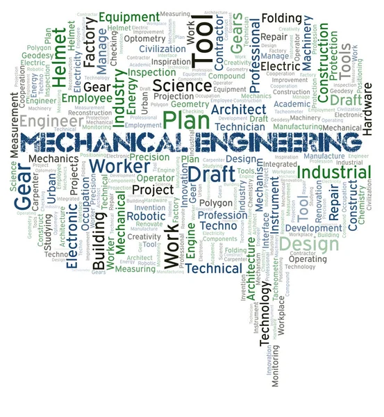 Engenharia Mecânica Tipografia Nuvem Palavras Criar Apenas Com Texto — Fotografia de Stock