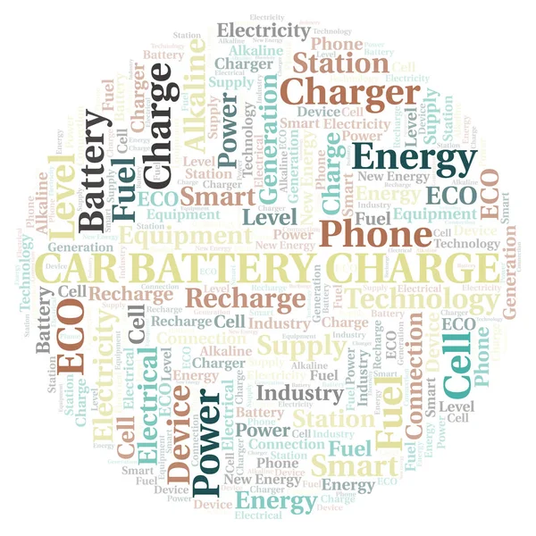 テキストのみで作成された車のバッテリー充電タイポグラフィの単語のクラウド — ストック写真