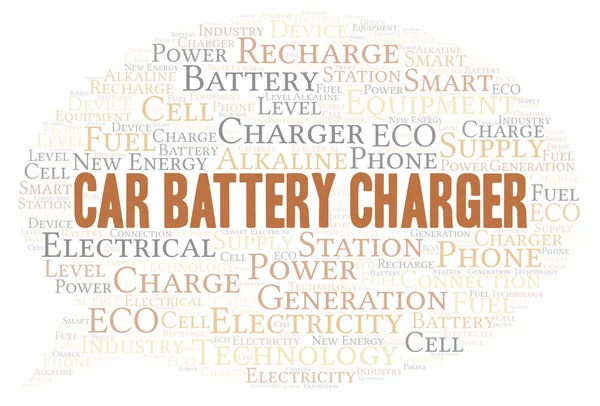 テキストのみで作成された車のバッテリー充電器タイポグラフィの単語クラウド — ストック写真
