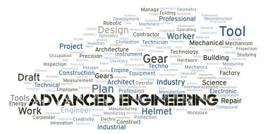 Gelişmiş Mühendislik tipografi kelime bulutu sadece metin ile oluşturulur