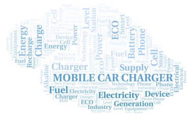 Mobil Otomobil Şarj kelime tipografi bulutu sadece metin ile oluşturulur.