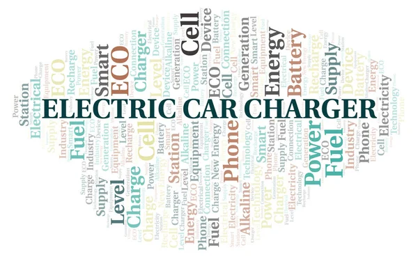 電気自動車充電器タイポグラフィの単語の雲はテキストのみで作成します — ストック写真