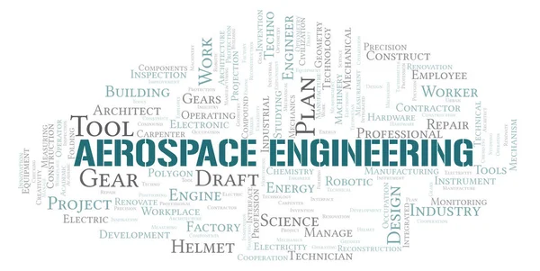 Aerospace Inżynieria Typografia Słowo Chmura Tworzyć Tylko Tekstem — Zdjęcie stockowe