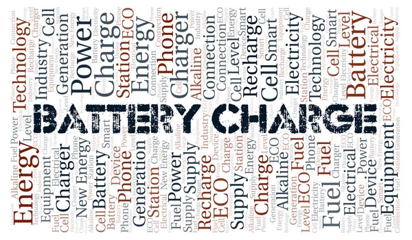 Batterieladetypografie Wortwolke Nur Mit Text Erstellen — Stockfoto