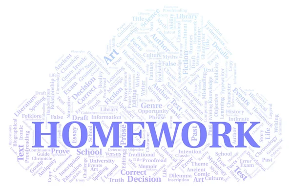 Homework Tipografia Nuvem Palavras Criar Apenas Com Texto — Fotografia de Stock