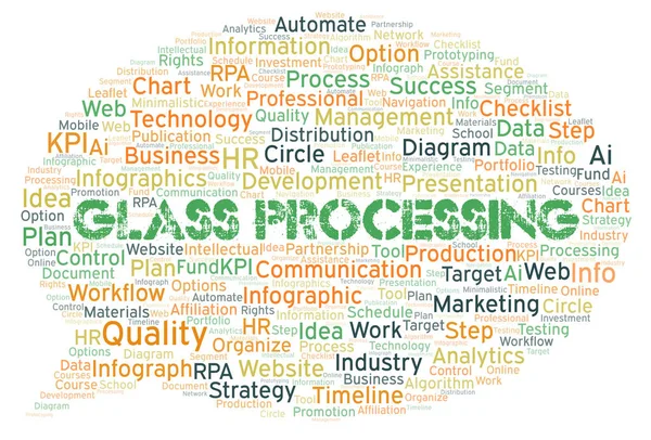 Glass Processing typography word cloud create with text only.