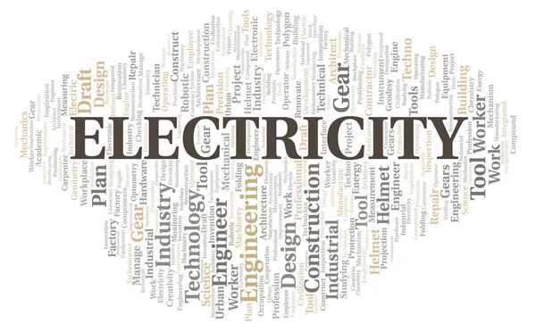 Elektriciteit Typografie Woord Cloud Maken Met Alleen Tekst — Stockfoto
