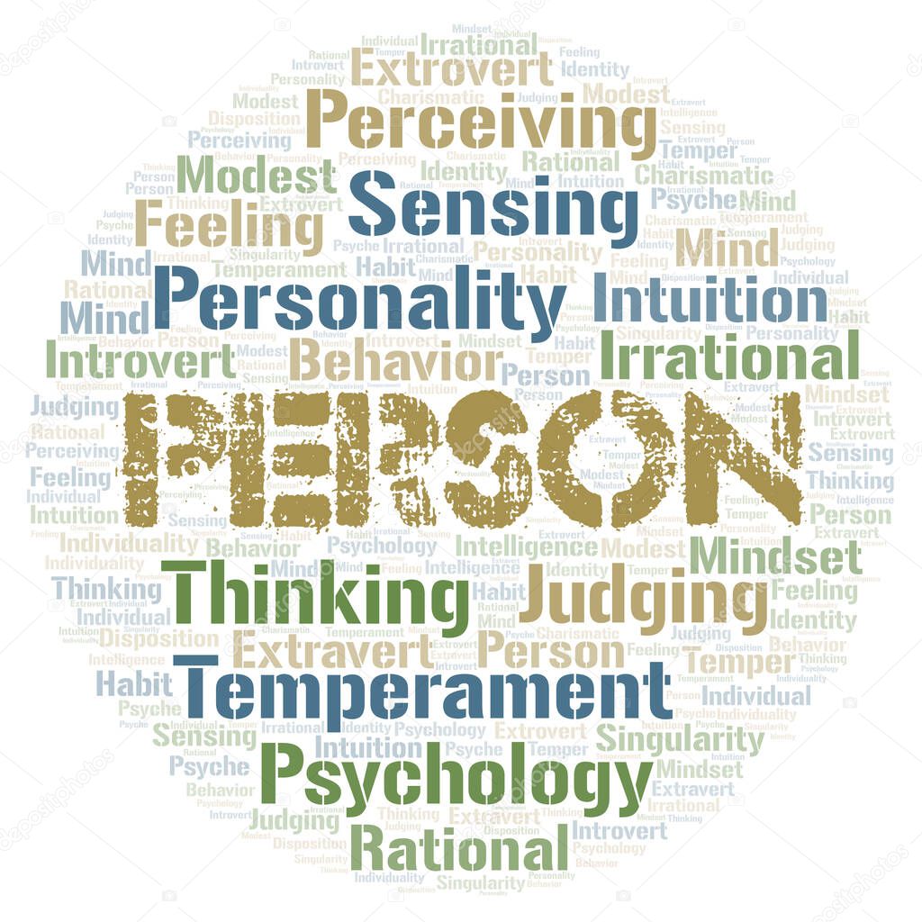 Person typography word cloud create with text only.