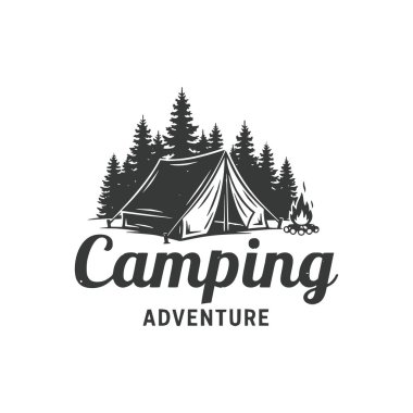 camp, camping, tent with forest. camping logo design.