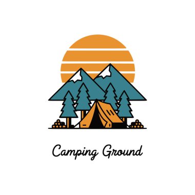 camping tent with forest vector design, camping tent camp logo design
